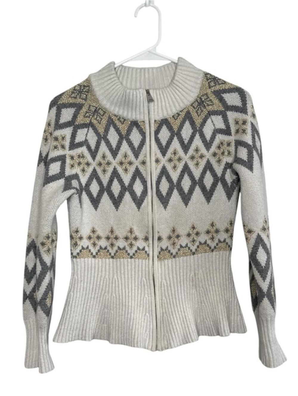 Boston Proper Women's Fair Isle Peplum Full-Zip Cardigan XS